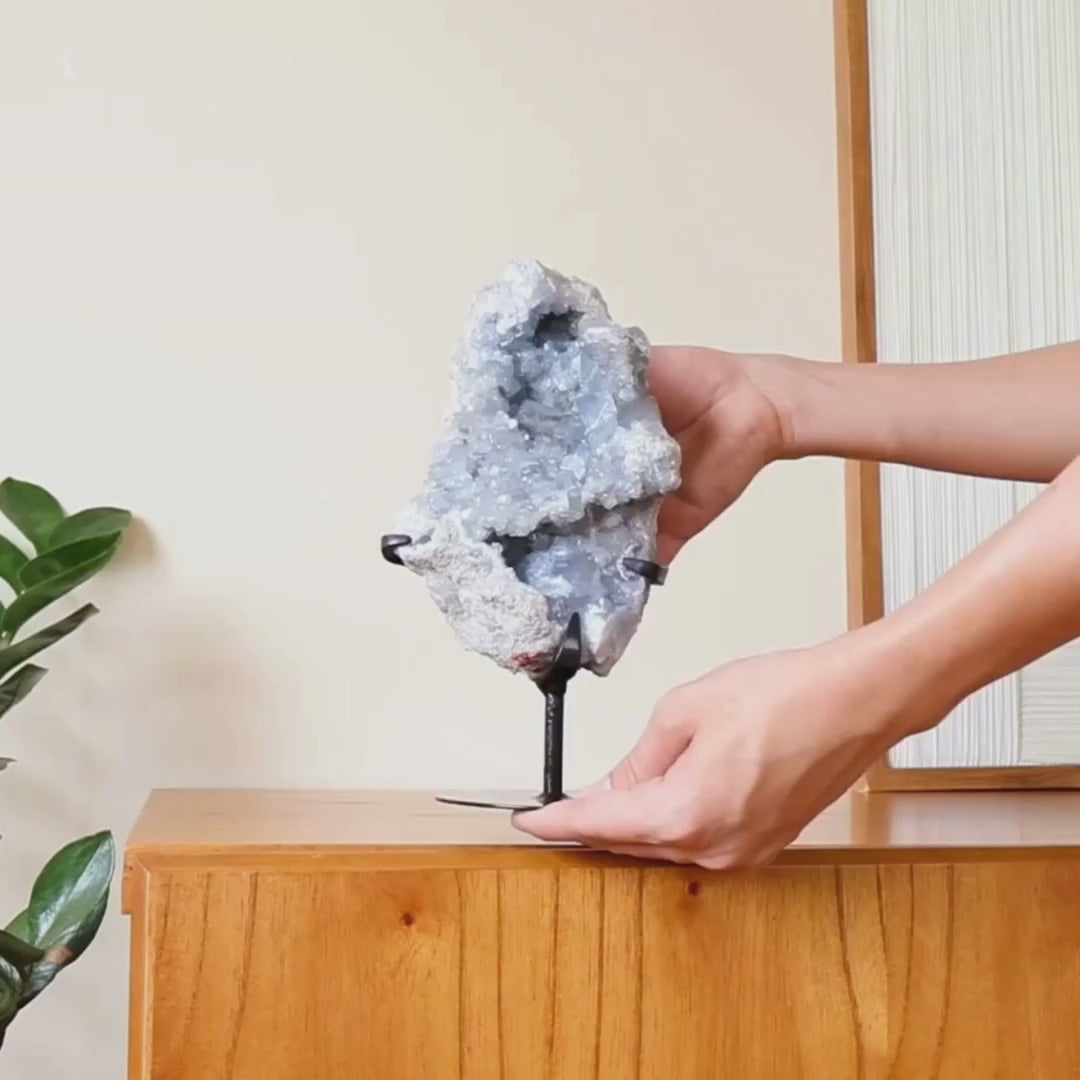 Natural Celestite Druze on Black Metal Base 2.330 kg