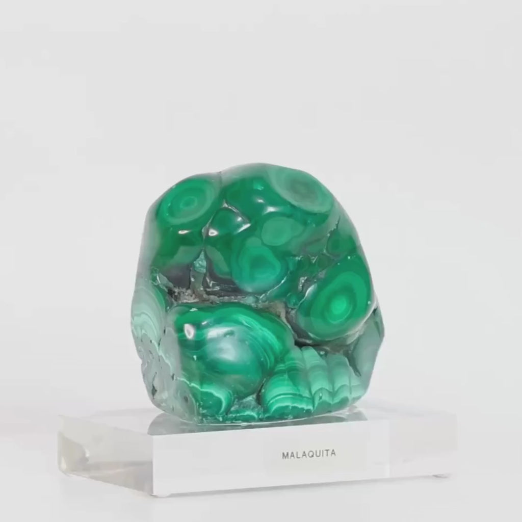 Extra Polished Botryoidal Malachite Stone (Collection) on Acrylic Base 1.105 Kg