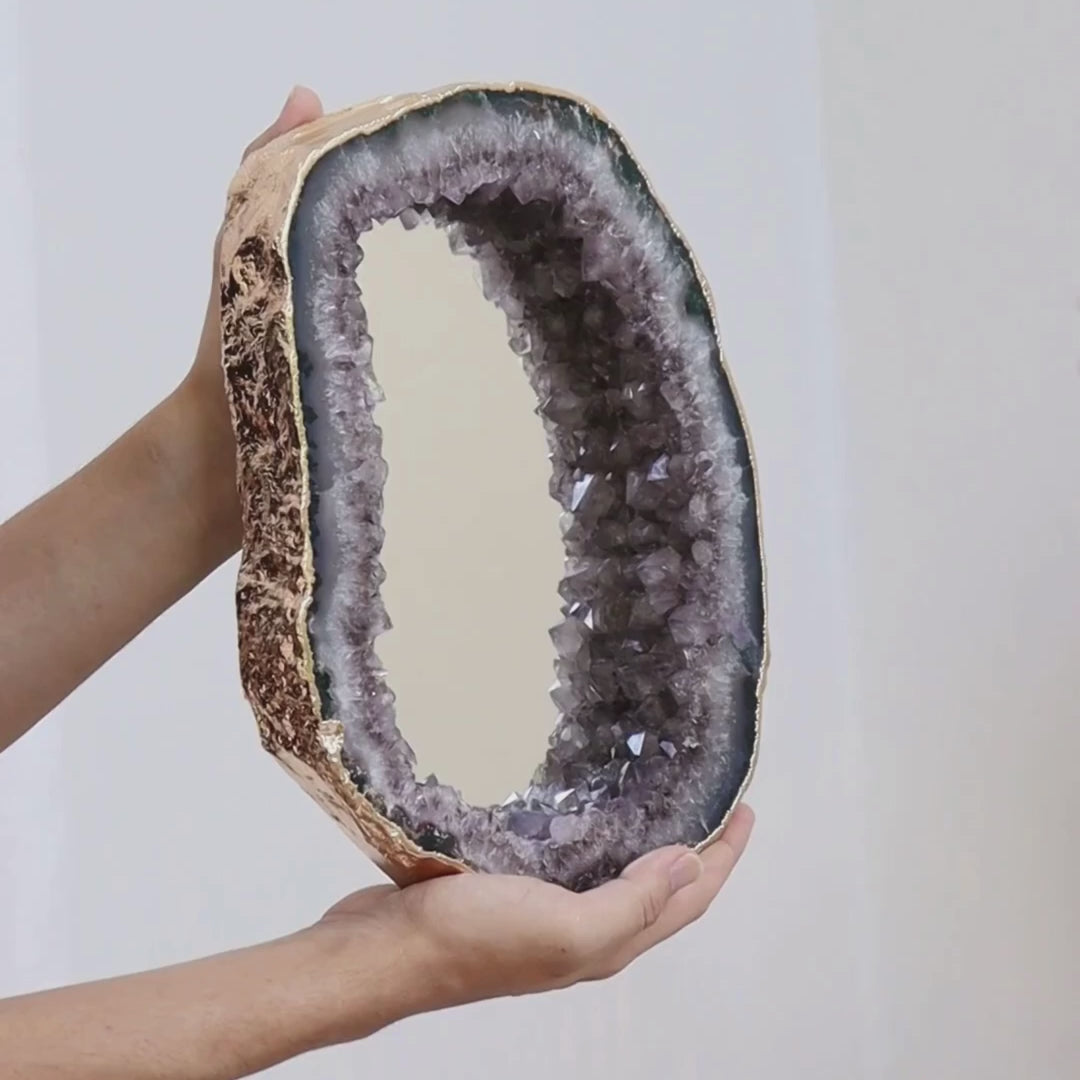 Amethyst Druze Mirror 24k Gold Plated Edge