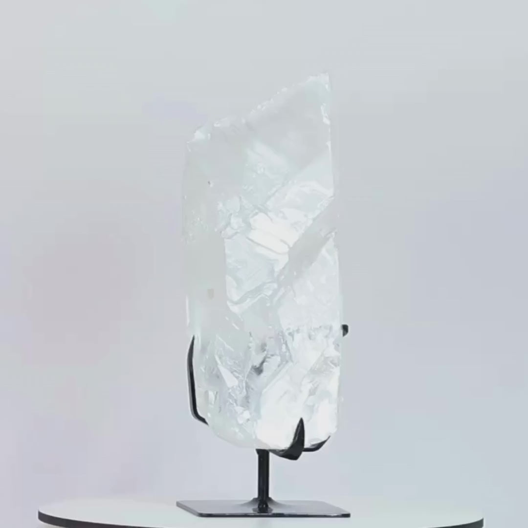 Extra Raw Colorless Transparent Gypsum Stone on Black Metal Base (Collection) 3.260 kg