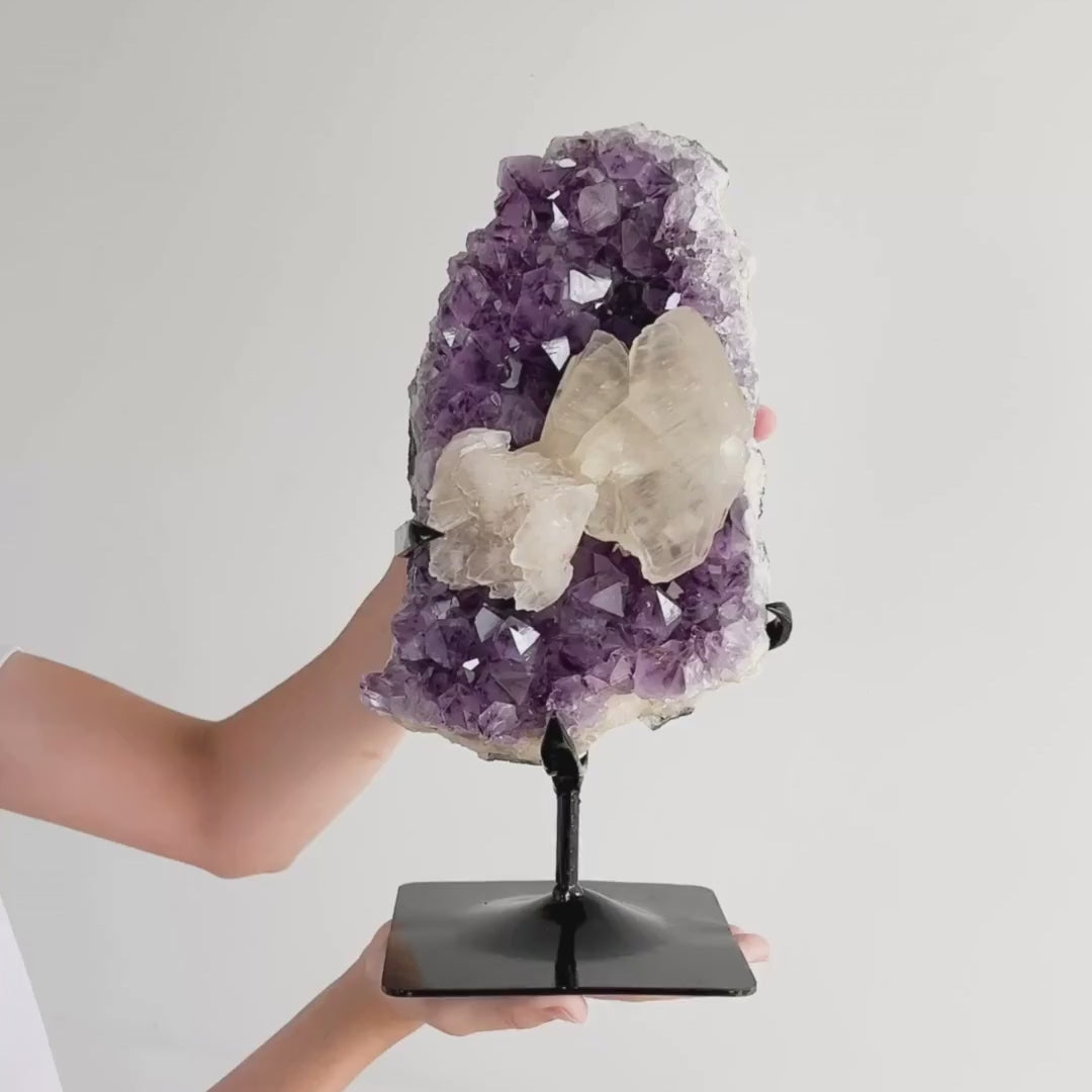 Amethyst Druze with Crystallized Calcite Inclusion on Black Metal Base – 6.480kg