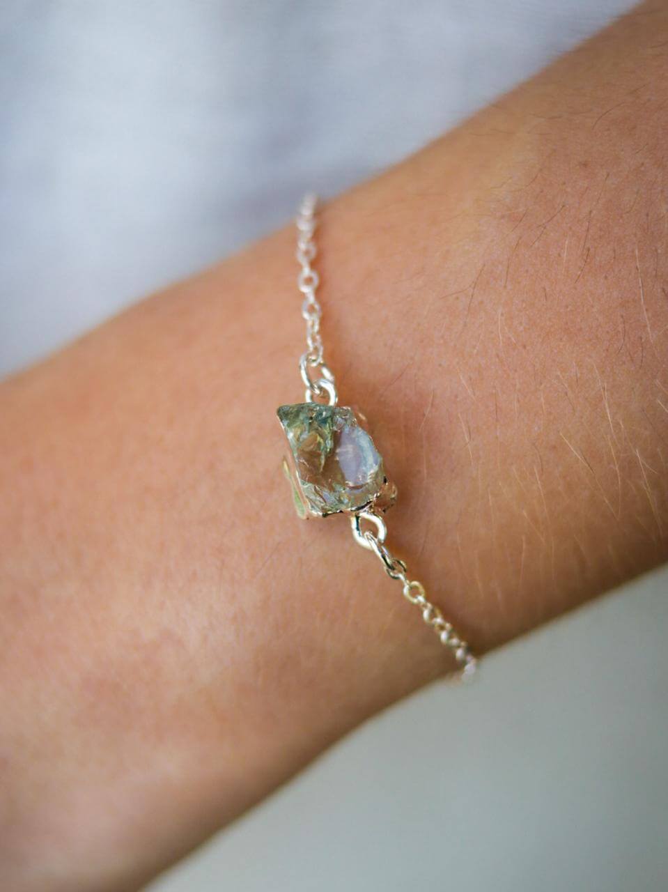 Prasiolite Stone Link Chain Bracelet Silver Plated