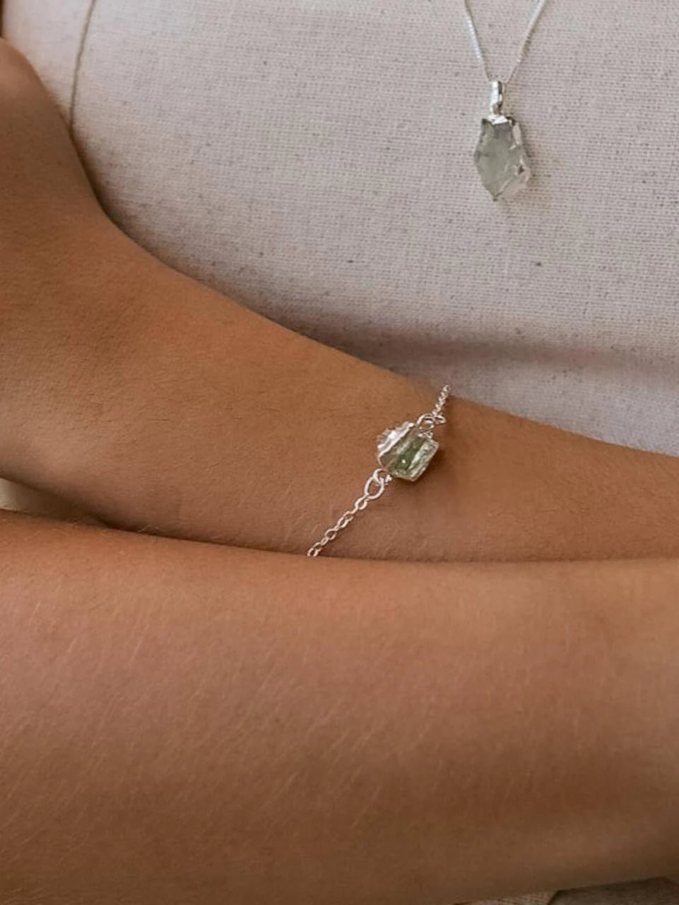 Prasiolite Stone Link Chain Bracelet Silver Plated